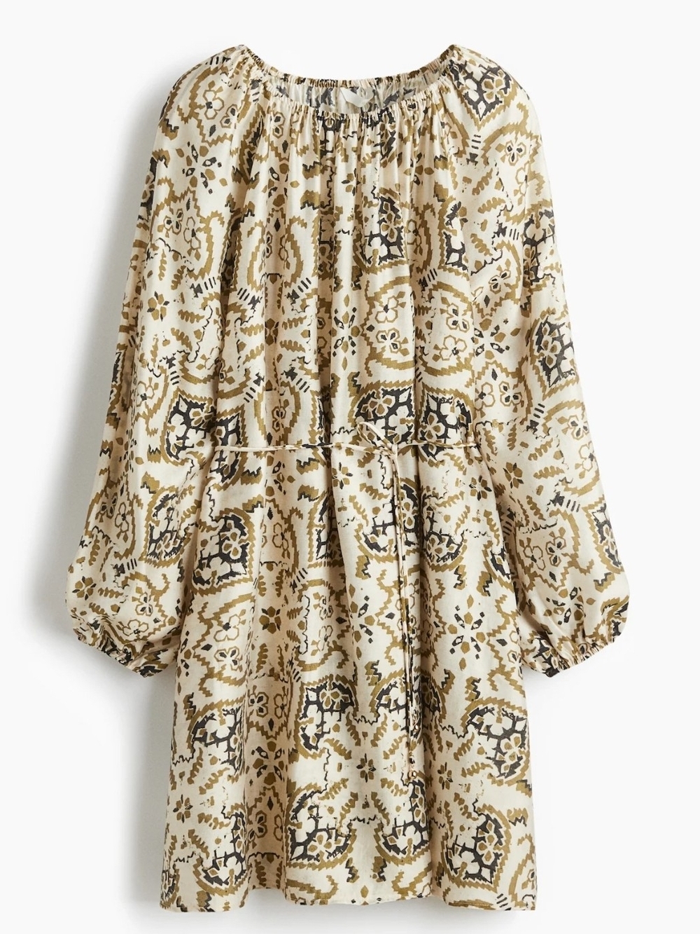 New H&M Oversized Tie-Belt Tunic Dress Size L Neutral 4015-